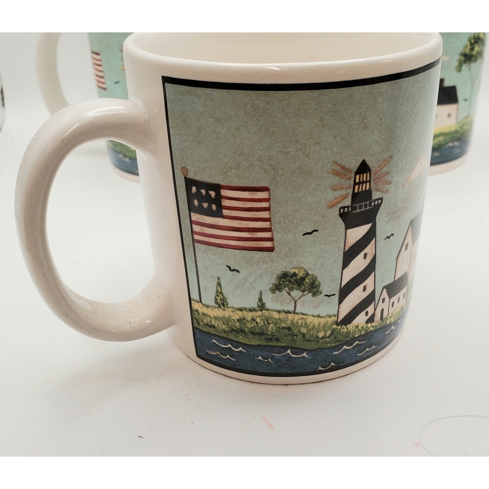 Warren Kimble Sakura Coastal Breeze Lighthouse Mugs Set of 4 Nautical 1998 - Picture 4 of 9